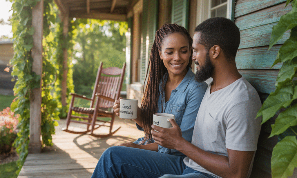 Married couple quietly enjoying coffee together, embracing simplicity and peace"
