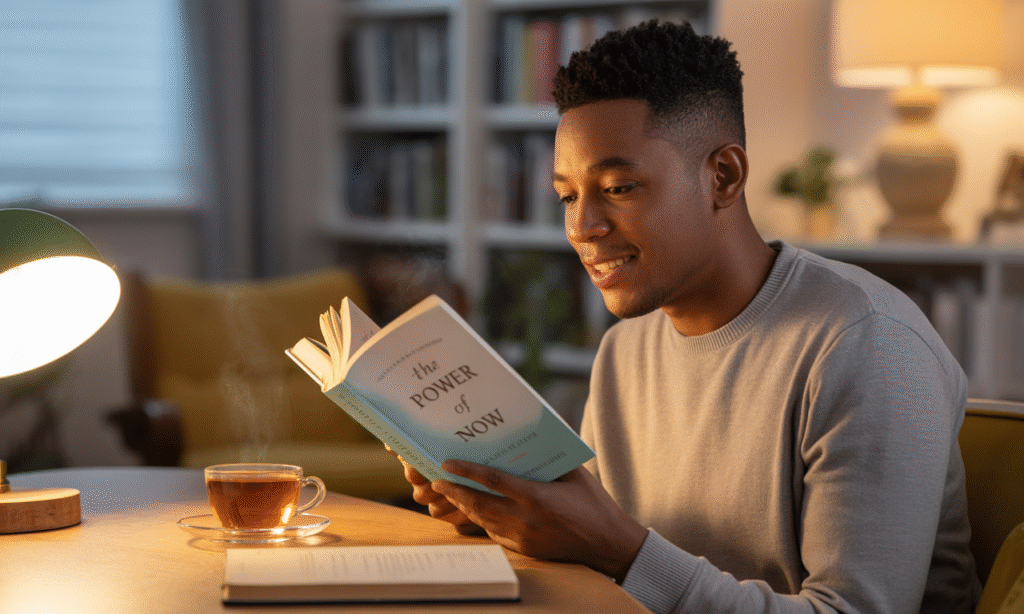 Spouse reading a book on self-growth, symbolizing how change begins with the individual in marriage