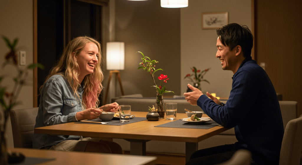Joyful eye contact reinforcing emotional connection between spouses