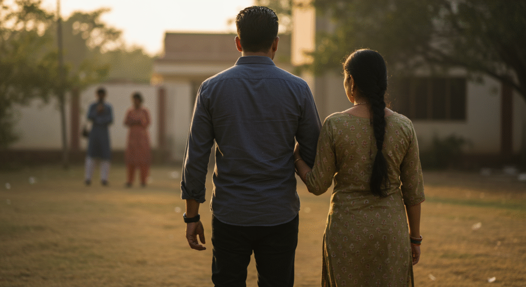 Husband and wife walking together in unity, choosing to guard their marriage from unhealthy influence