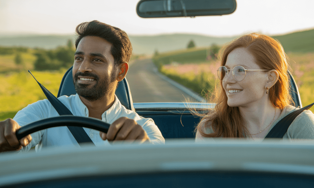 Married couple on open highway, symbolizing restored connection and forward movement in marriage