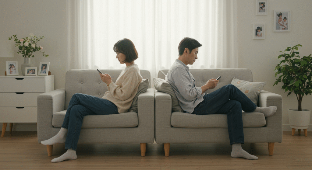  Emotionally disconnected couple distracted by digital devices