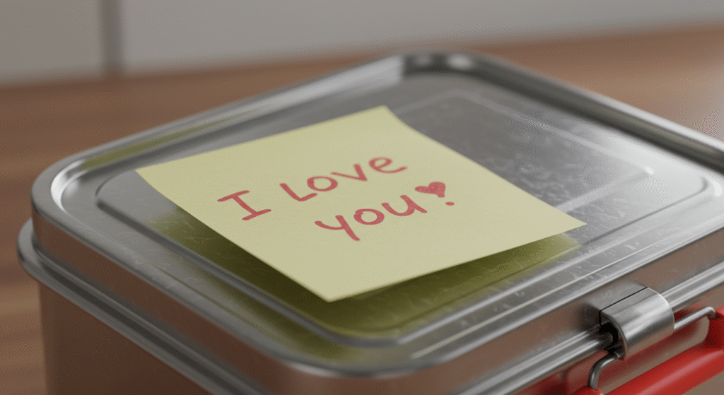 Thoughtful handwritten love note left for a spouse as a daily gesture of care.