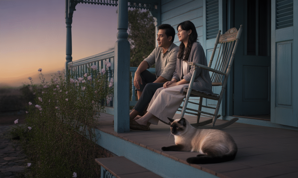 Husband and wife sharing a quiet, meaningful moment during a simple date night