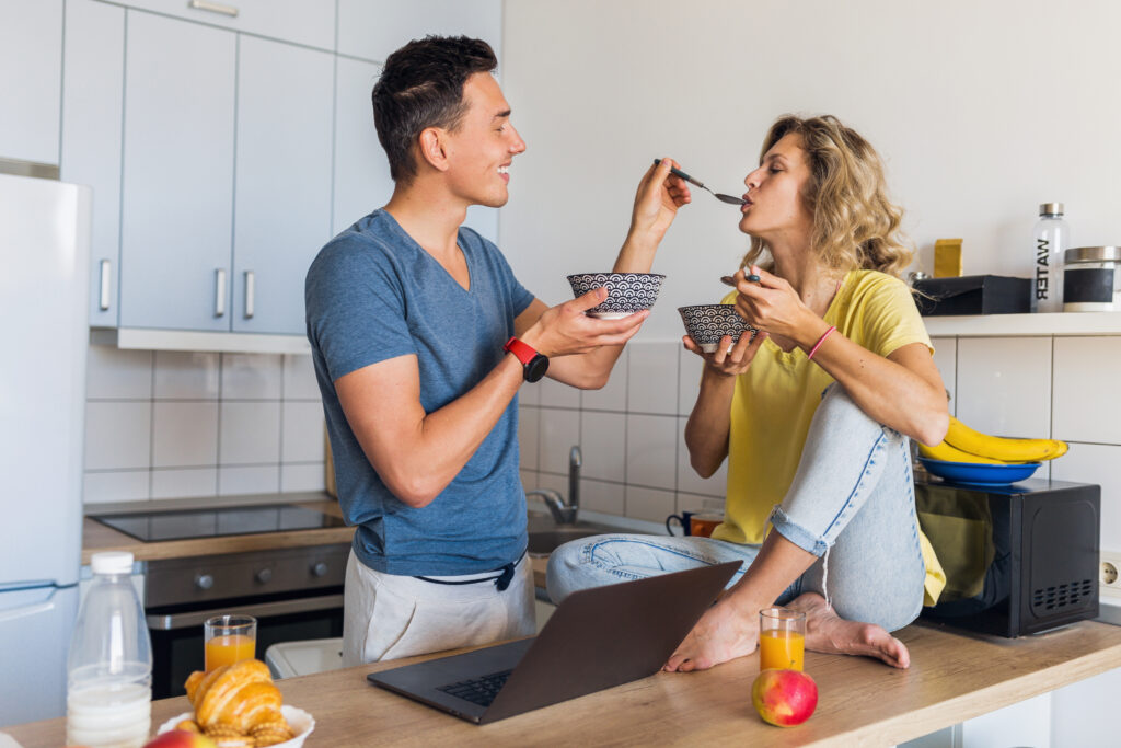 Husband and wife sharing a meaningful, simple dessert date night