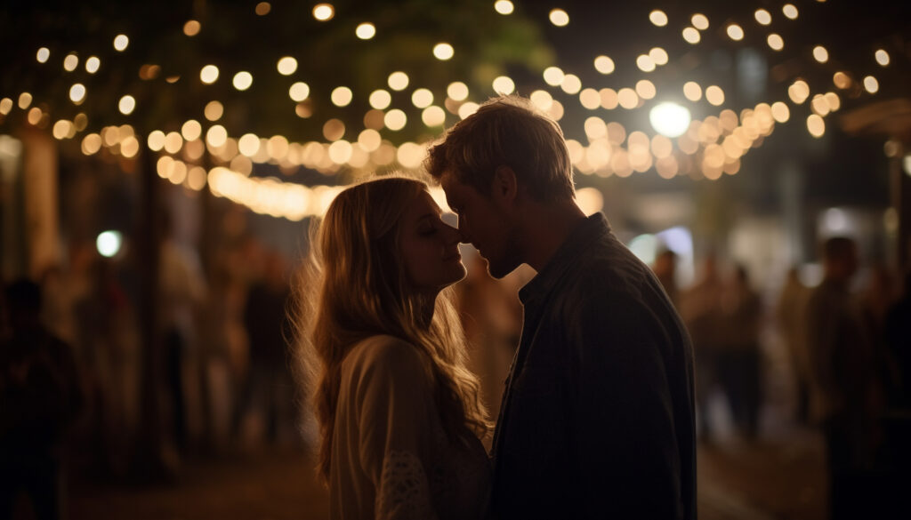 Newlywed couple caught up in the emotional rush of early romance