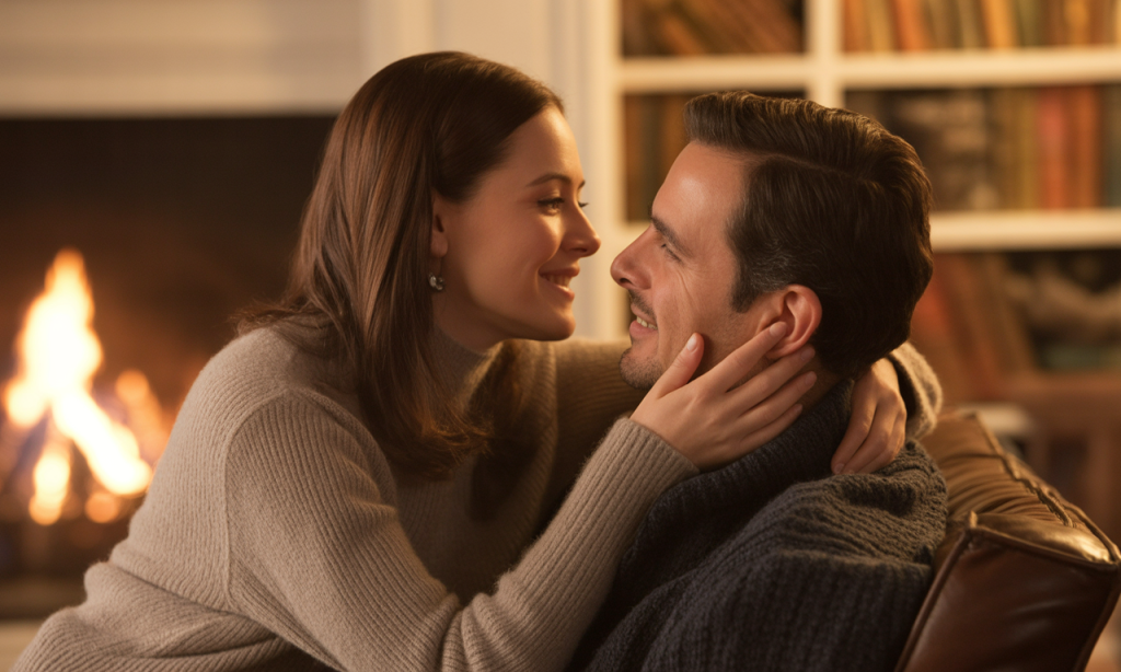 Spouse opening up emotionally, with their partner responding in gentle support
