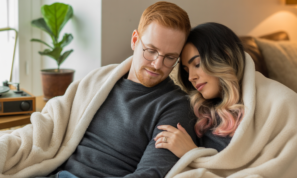 Married couple under a blanket, symbolizing emotional safety and physical comfort
