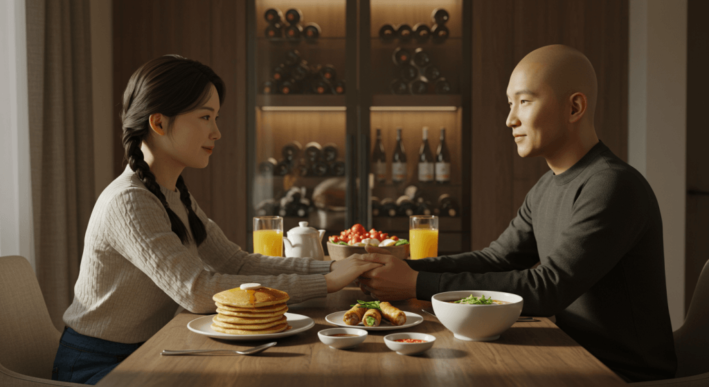 Married couple connecting through small, often-overlooked gestures of love and care.
