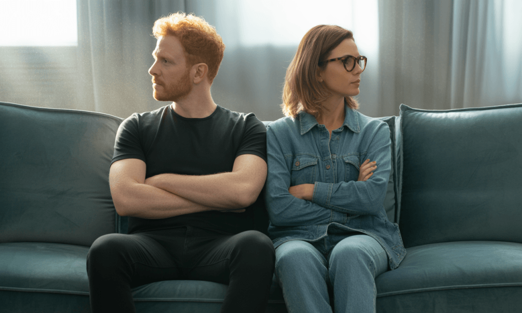 Emotional disconnection in marriage shown through physical distance