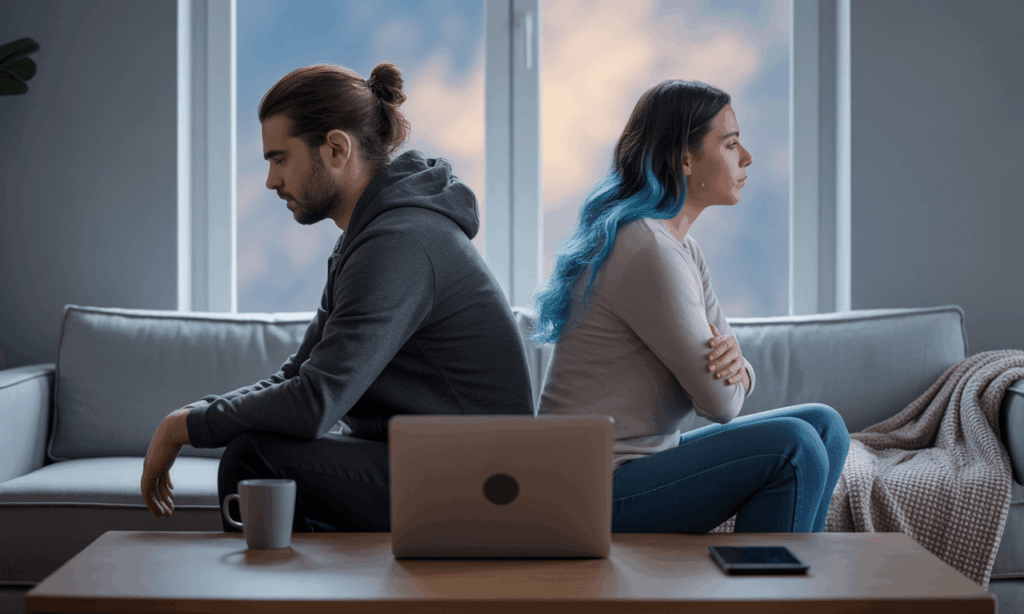 Emotionally distant couple struggling with fault-finding in marriage.