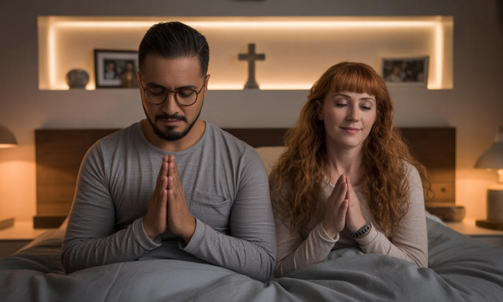 Married couple sharing a nightly ritual of connection, reinforcing lasting love