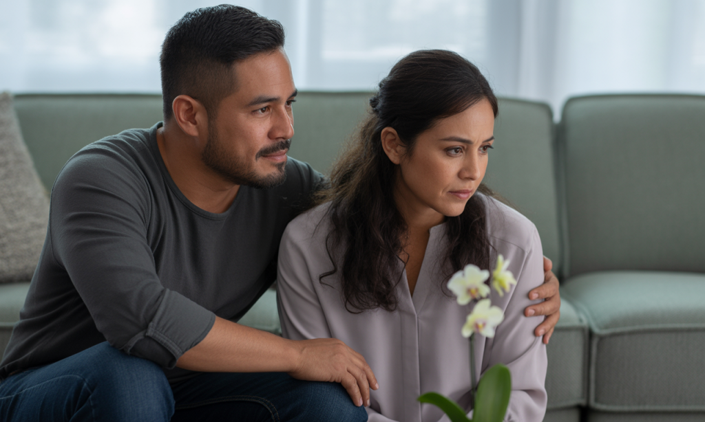 Married couple in a quiet moment, one spouse offering emotional steadiness