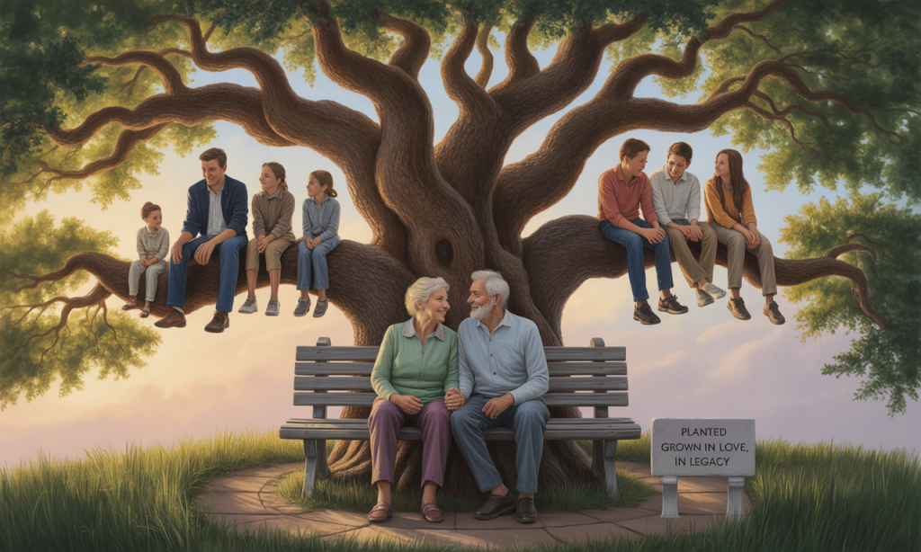 Highlighted branch on a family tree, representing the legacy created by one couple’s loving decisions.