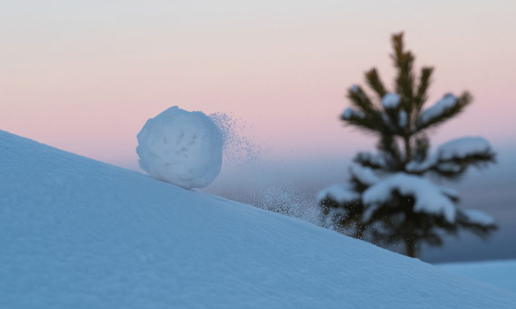 Visual metaphor for how small mistakes in marriage can grow into emotional avalanches when momentum isn't stopped.