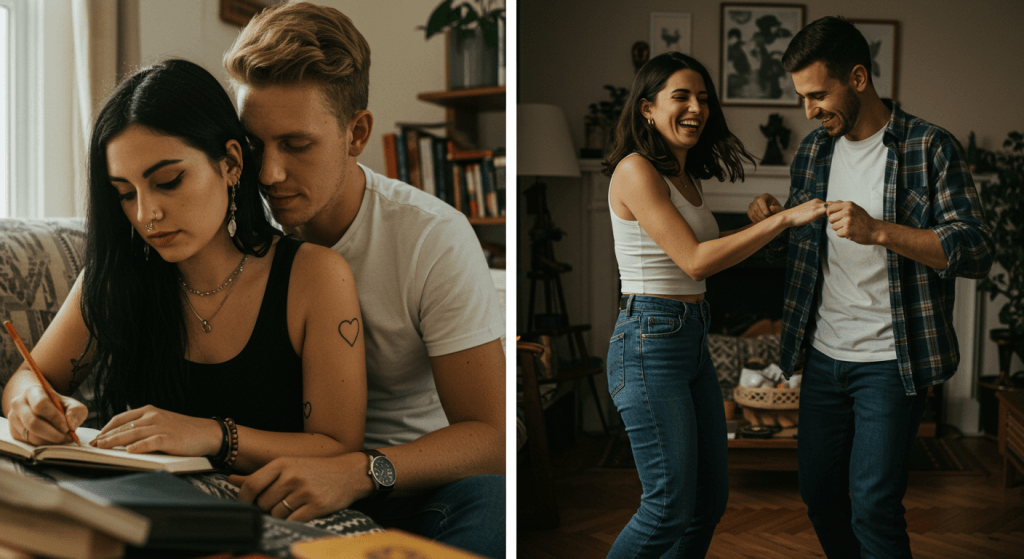 Different couples bonding in different ways, emphasizing personalized connection.
