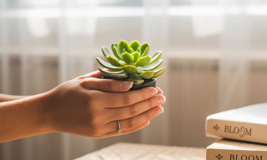 New growth in hand, symbolizing small beginnings of emotional strength