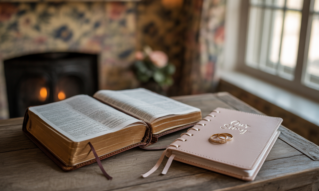 Bible and wedding rings together, representing faith as a foundation for marriage growth