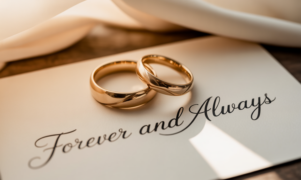 Wedding rings on vows, representing commitment through difficult seasons
