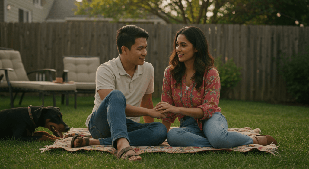 Spouses reconnecting through small shared moments of attention and affection