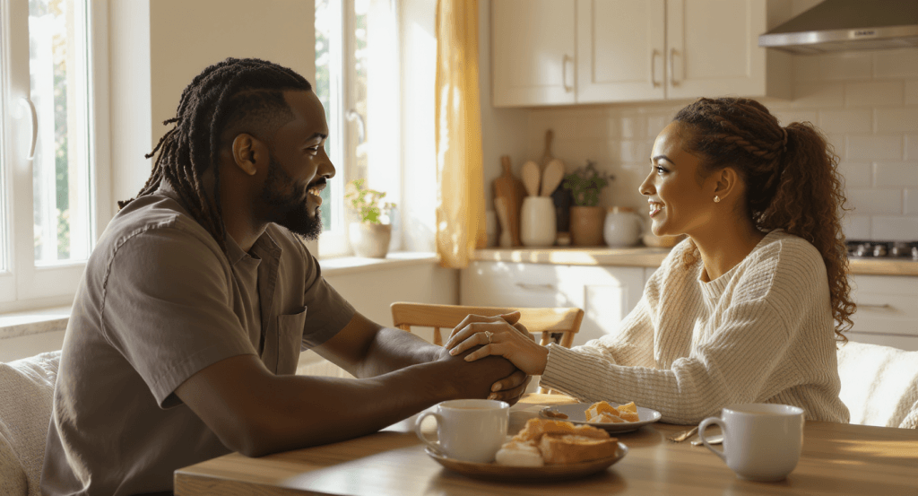 Couple reconnecting intentionally over breakfast-urgency in marriage