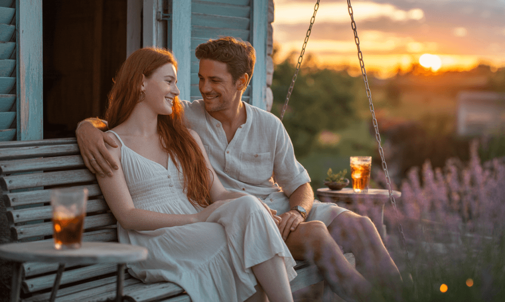 Spouses enjoying connection through positive, future-focused conversation.
