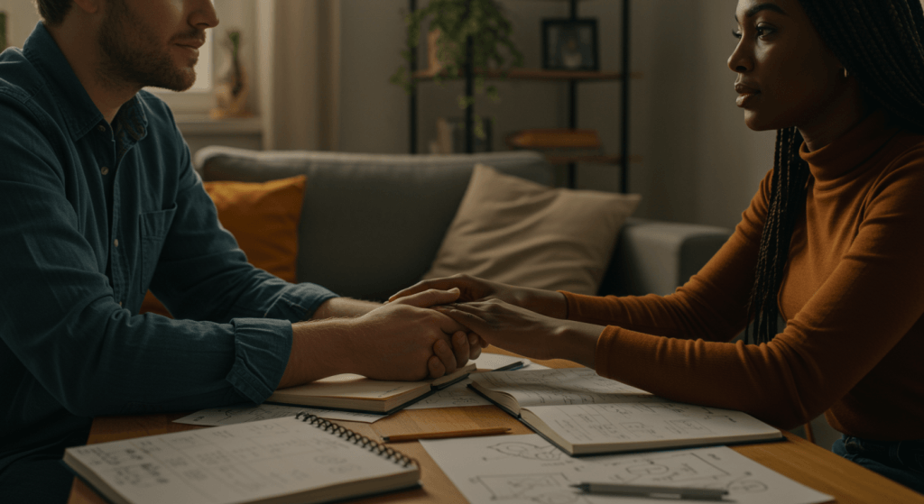Free-spirited and structured spouses finding balance through shared connection tools
