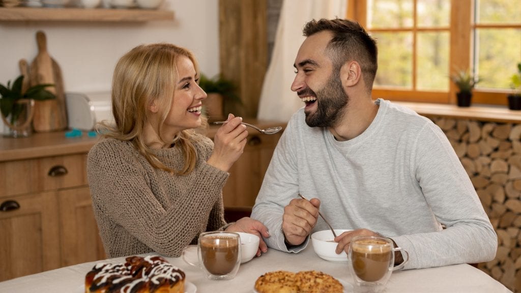 Spouses rekindling connection by shifting perspective on their history.