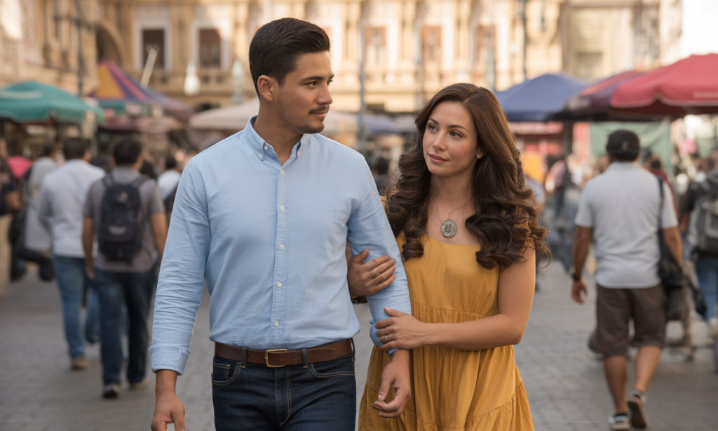 Spouses choosing to walk together against cultural norms, standing strong in their commitment.