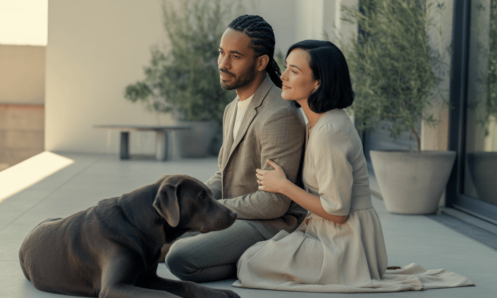 Spouses sitting in silence but staying emotionally connected, showing endurance through difficult seasons.