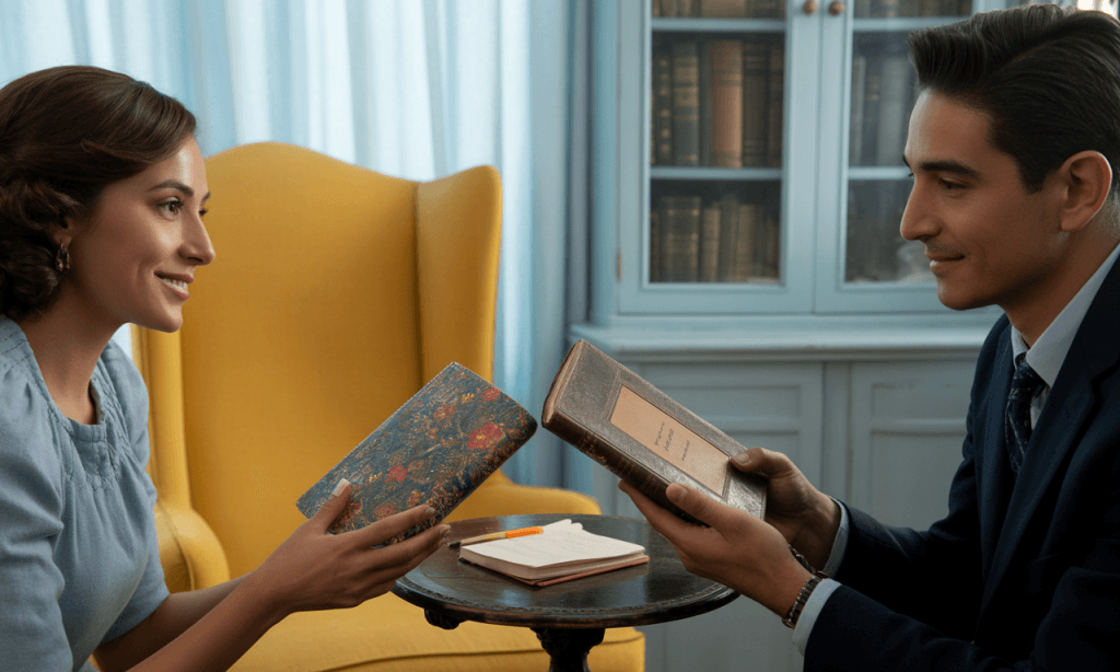 Couple using a noticing journal to build awareness and appreciation in marriage.