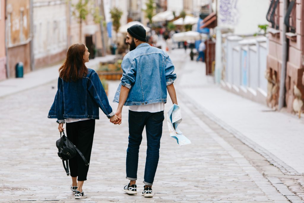 Married couple walking together quietly, symbolizing steady commitment