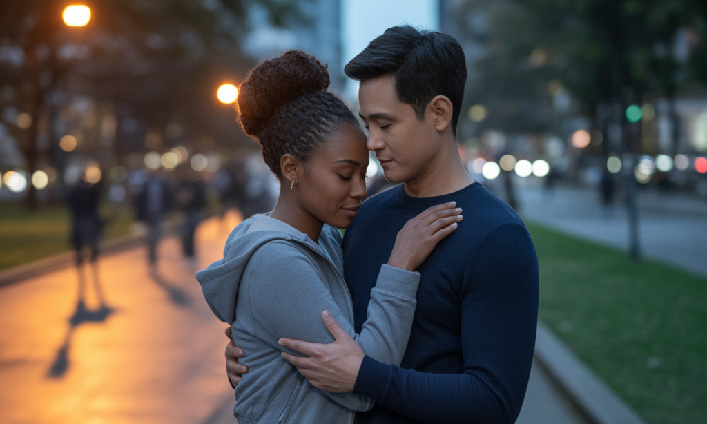 Married couple reconciling through forgiveness, rebuilding trust and connection