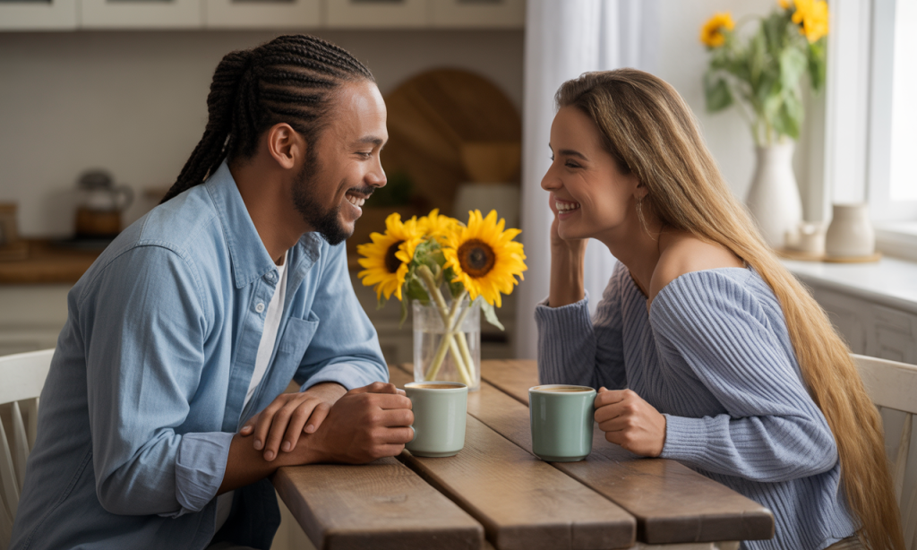 Married couple starting the day connected, reflecting consistent daily growth