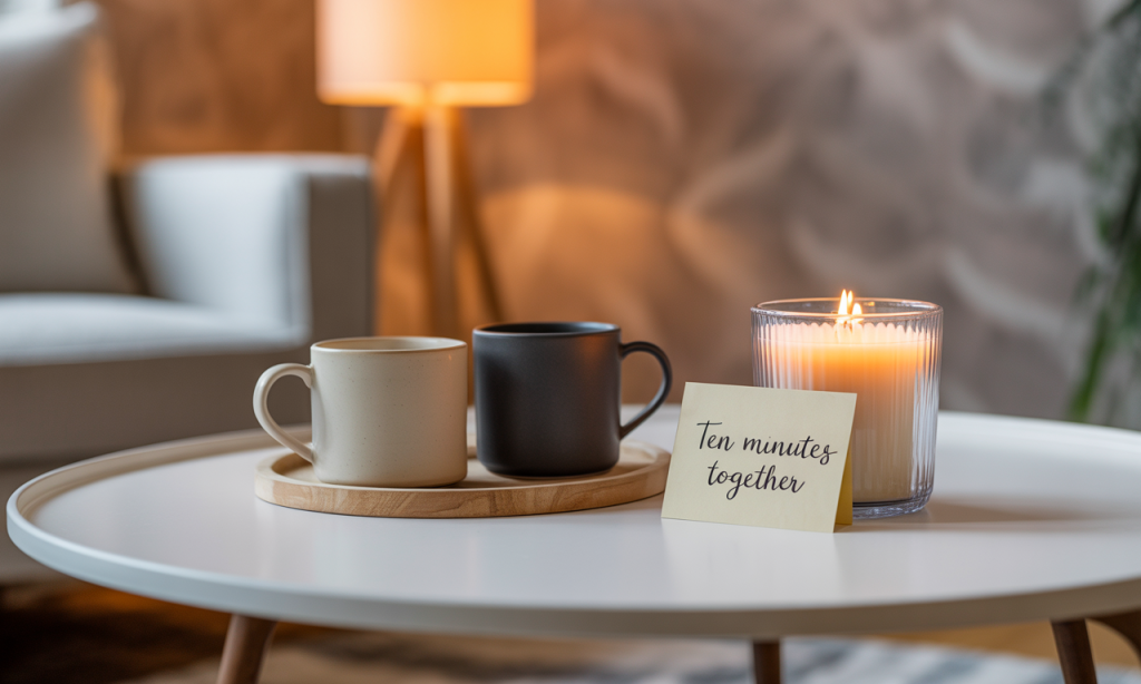 Bare-minimum beautiful setup—ten minutes of intentional connection on busy nights.