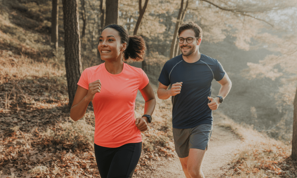 Couple running at different paces, representing patience in shared growth.