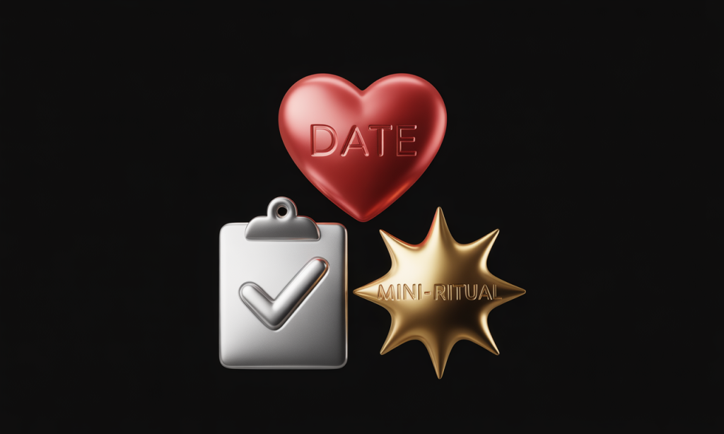 Triangle of redundant touchpoints—date, check-in, mini-ritual.