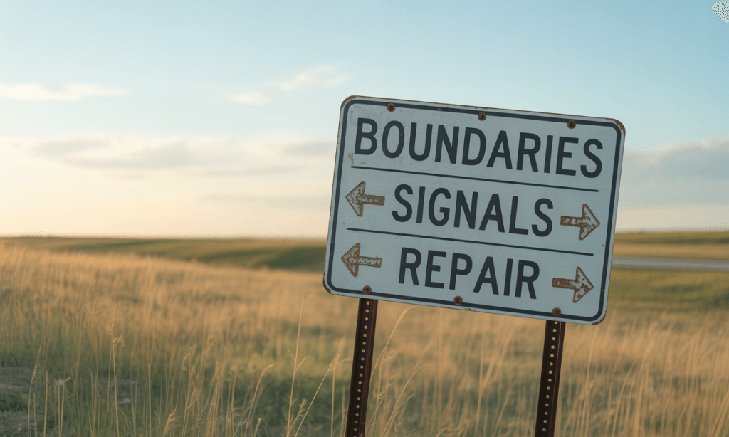 Wayfinding sign that points couples toward the three pillars of safe vulnerability.