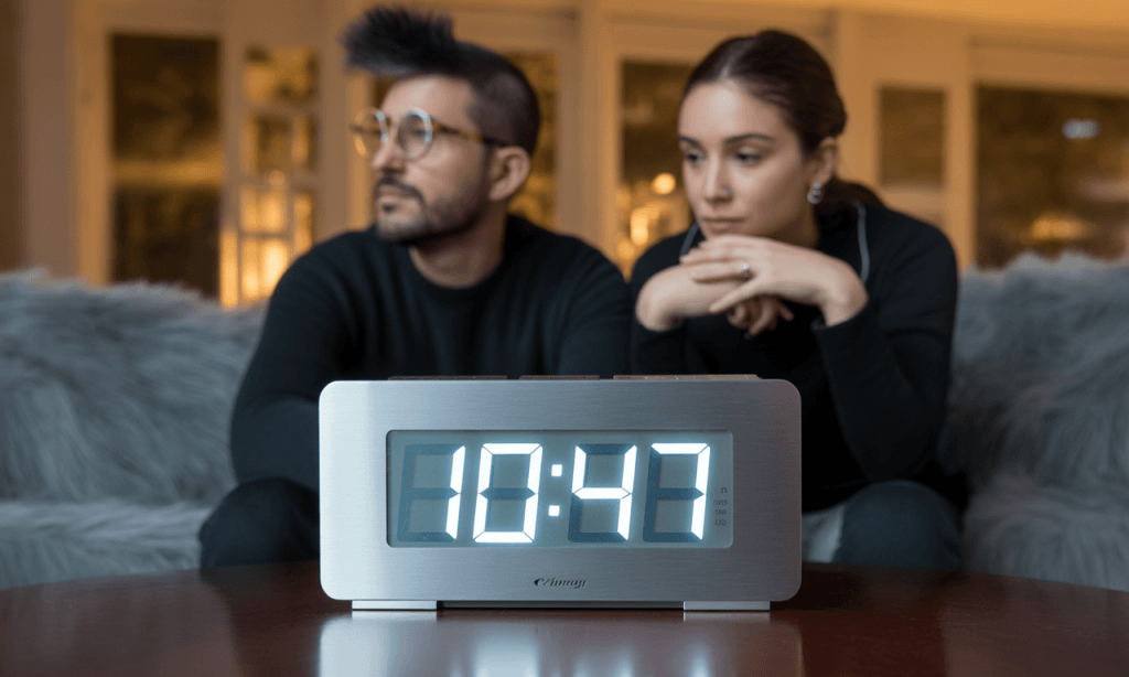 Time passing between disconnected couple representing slow drift due to everyday distractions.