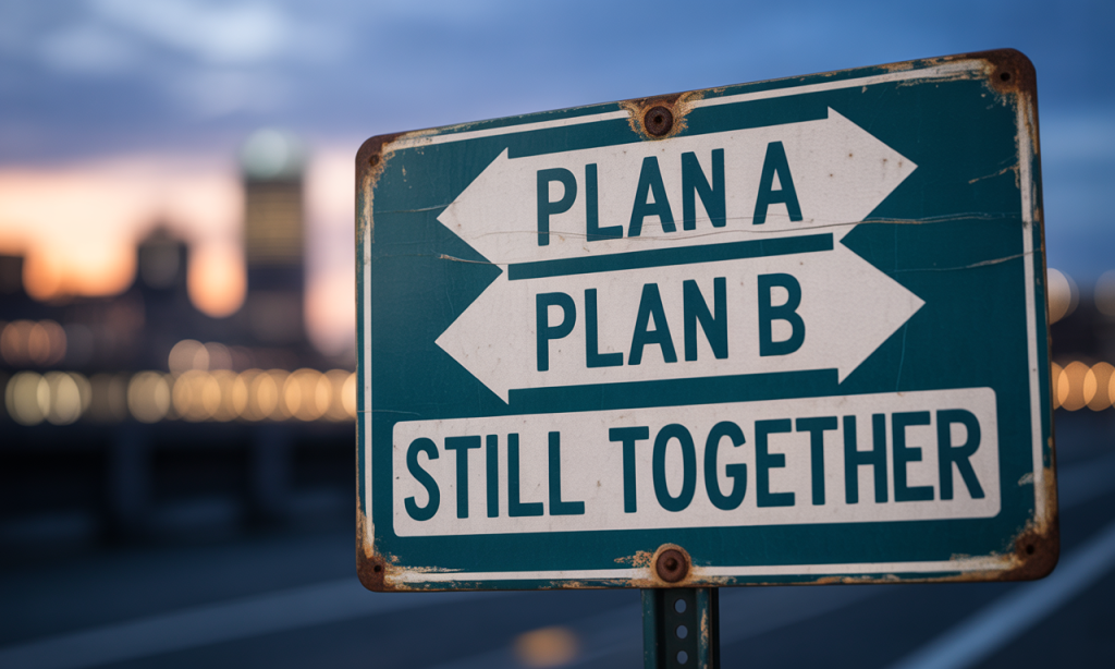 Flexible route signage illustrating backup plans for connection.