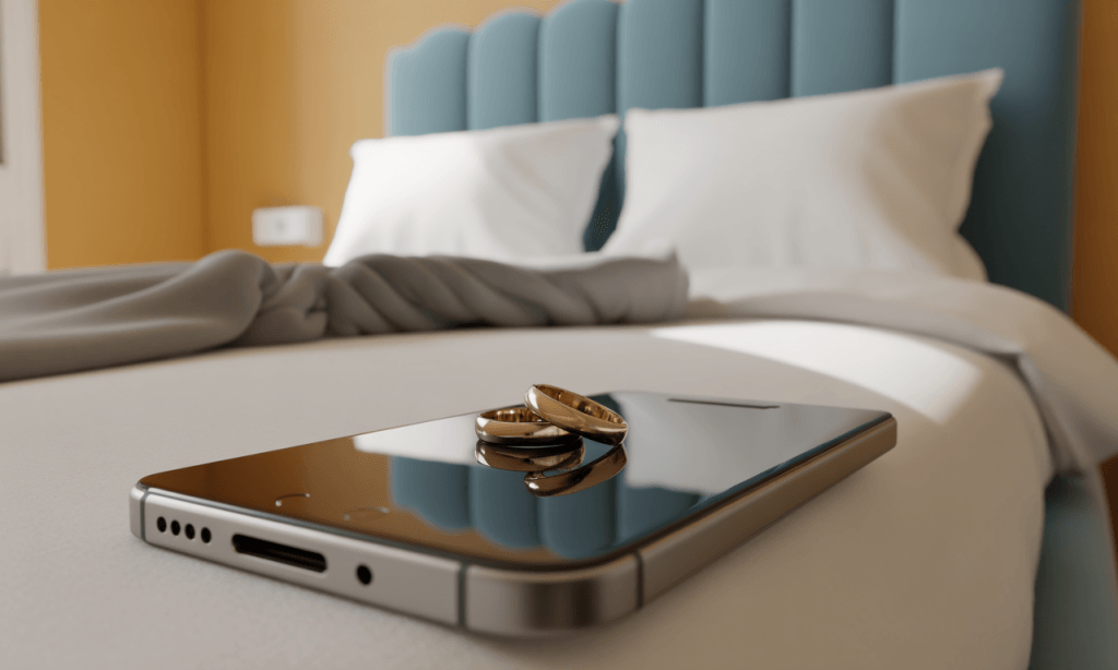 Symbol of choosing sacred marriage connection over digital interference.