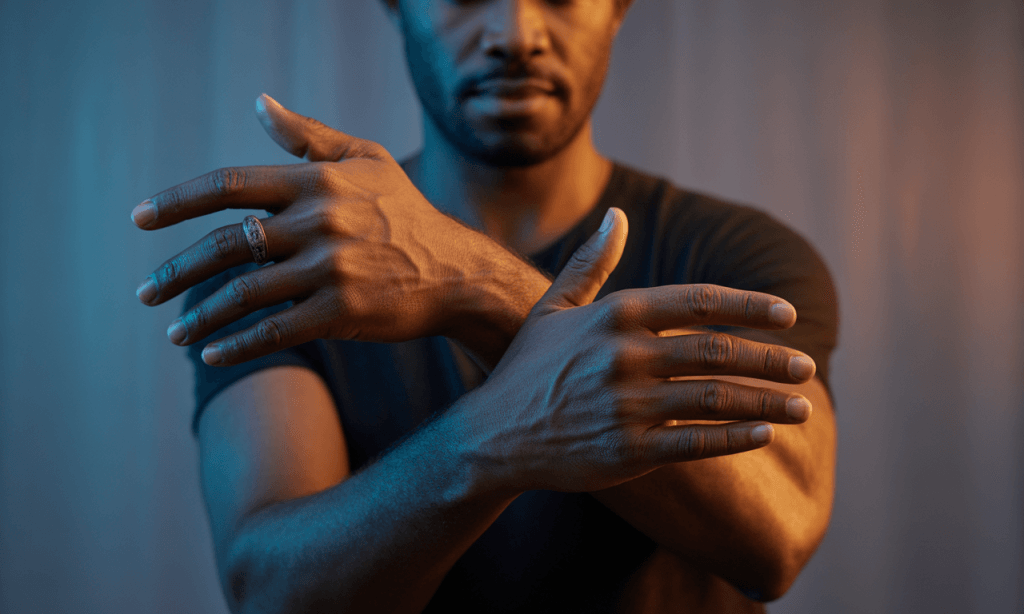 Moving from guarded posture to open presence. 