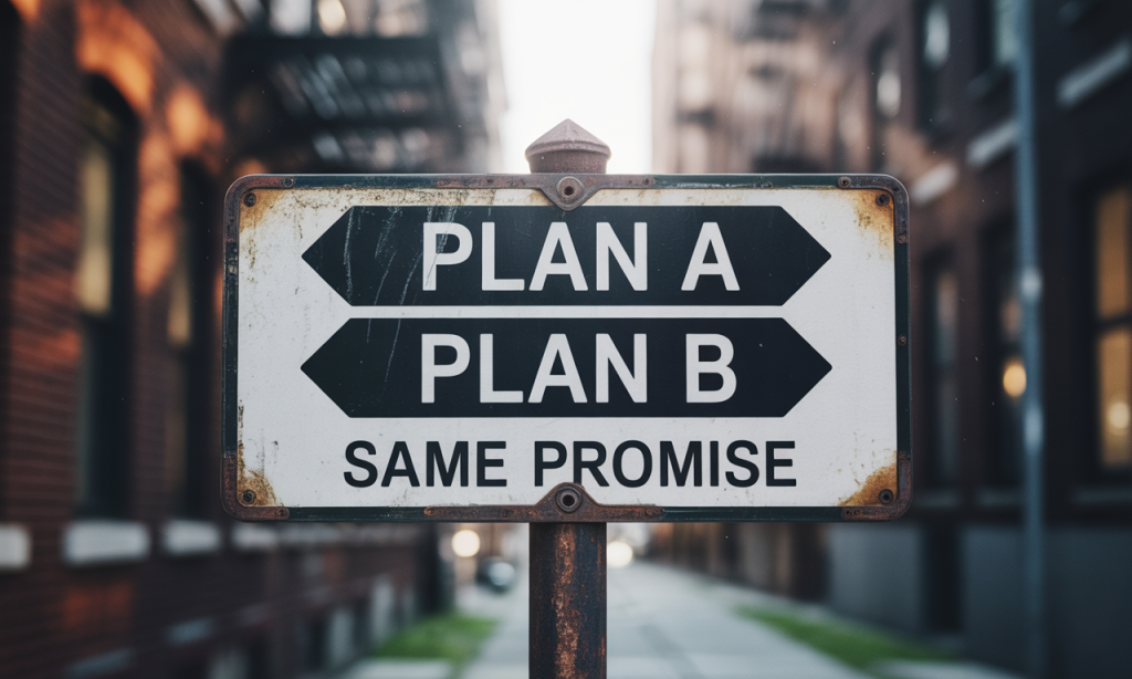 Flexible routes to the same promise—overshoot holds when plans change.