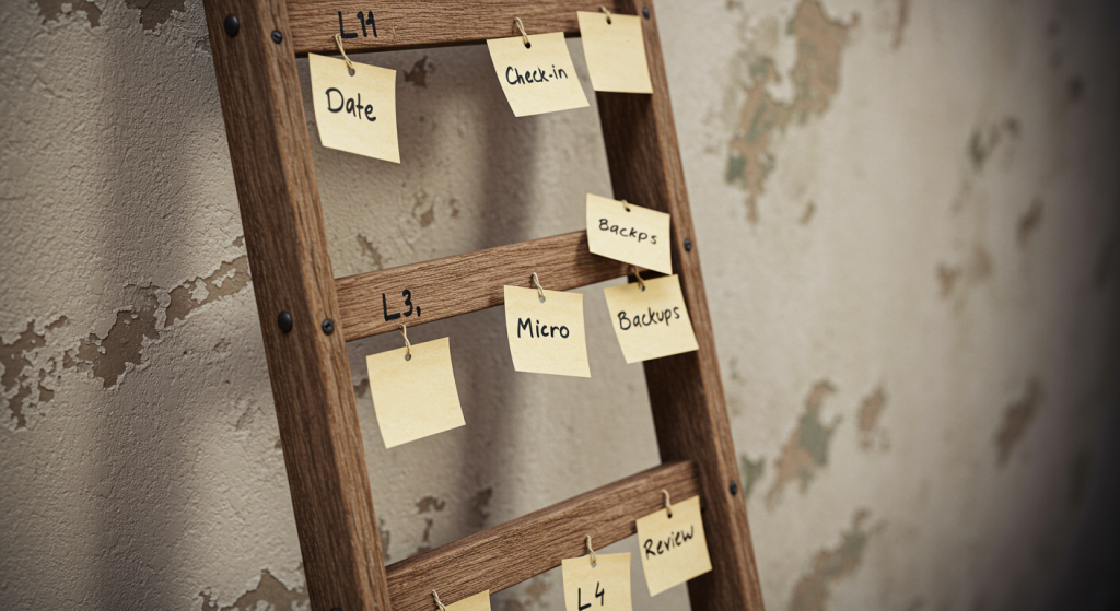 Overshoot ladder—build standards progressively so they stick.