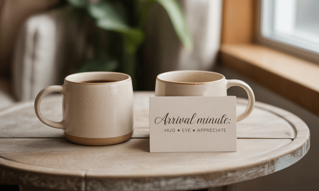 Simple ritual card that signals safe re-entry after time apart.
