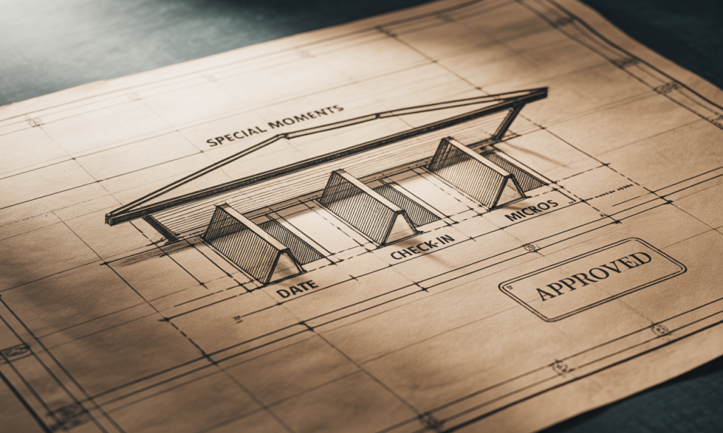 Structural standards (beams) carry the roof—overshoot goals rest on dependable supports.