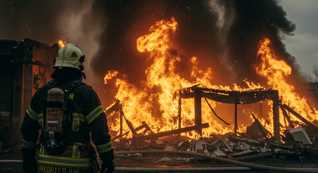 Firefighter assessing before responding, representing strategic emotional pauses in heated moments.