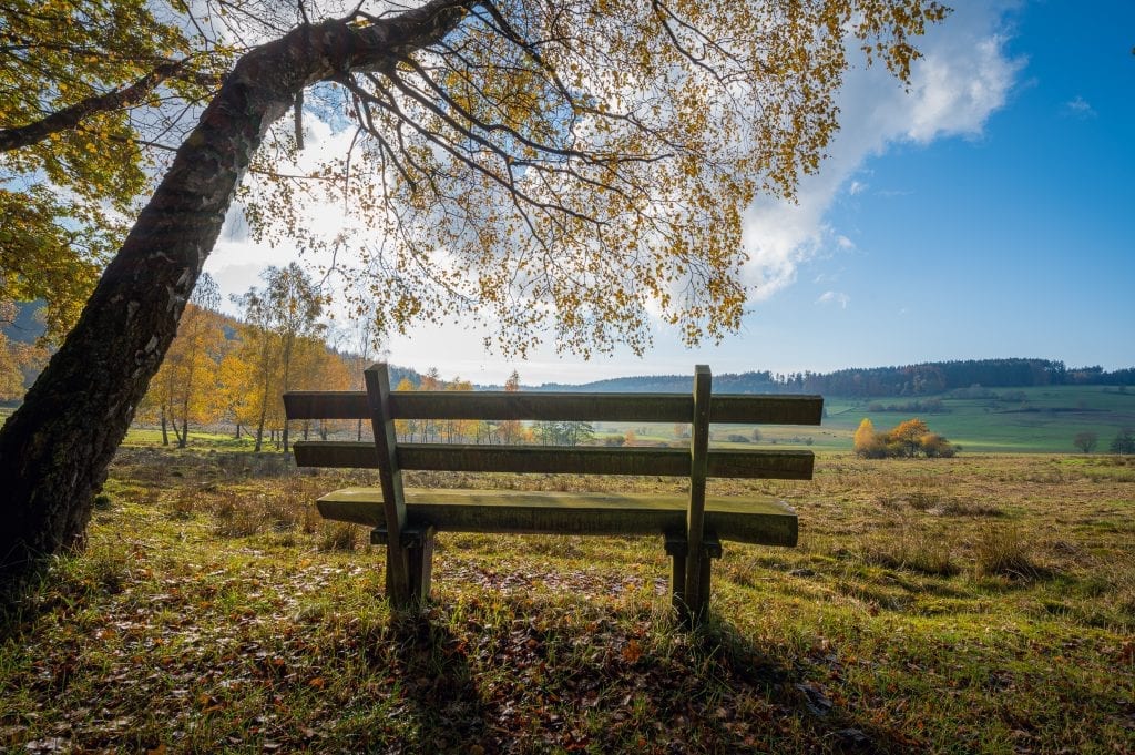 Sunset over a bench in solitude, representing the stillness needed for emotional healing in marriage.