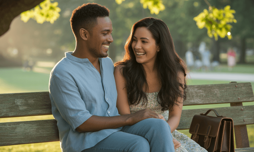 Married couple sharing a lighthearted moment, symbolizing a strong relationship culture.