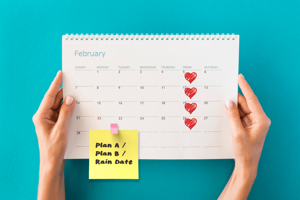 Recurring weekly date blocks with pre-decided backups-rhythm over romance